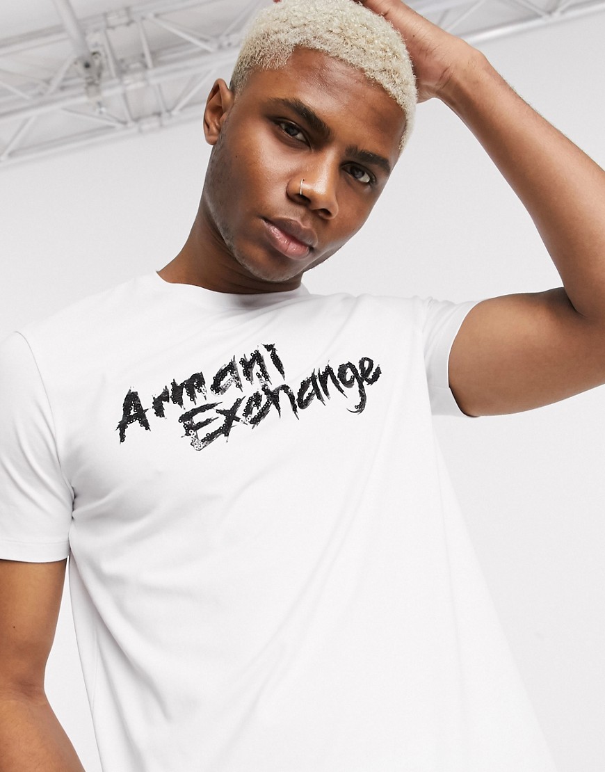 Armani Exchange - T-shirt elasticizzata bianca con logo e paillettes-Bianco