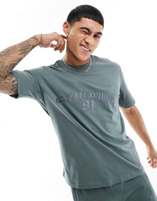 Armani Exchange embroidered chest logo heavyweight t-shirt in green - ASOS Price Checker