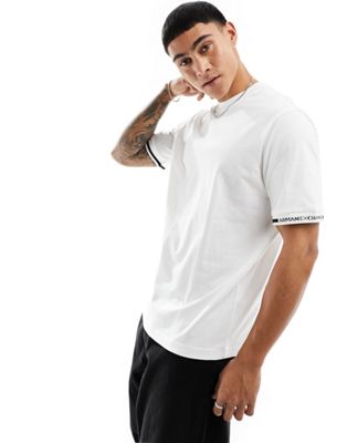 Armani Exchange logo tipped cuff heavyweight t-shirt in off white - ASOS Price Checker