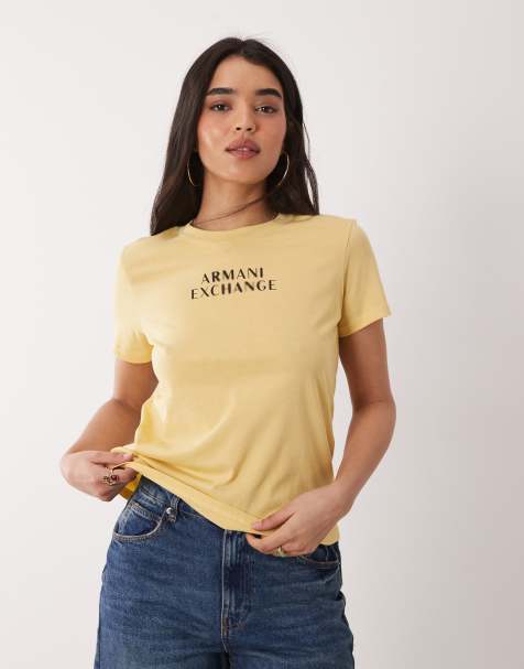 Armani Exchange - T-shirt giallo burro con logo centrale - view 1