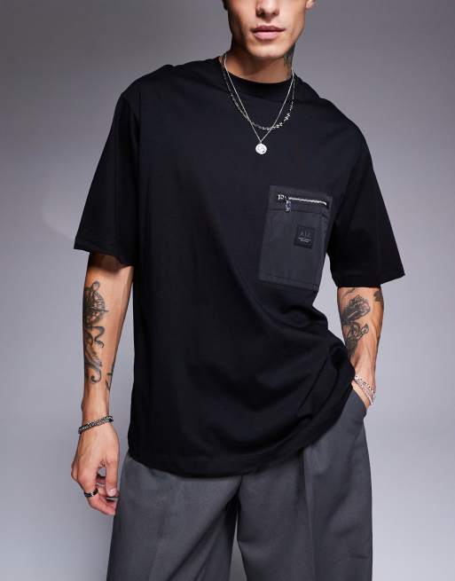 Plain black t shirt with pocket best sale