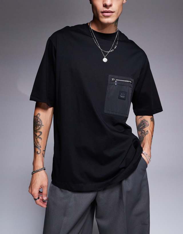 ARMANI EXCHANGE Tシャツ ブラック M Armani Exchange t-shirt in black with zip pocket detailing | ASOS