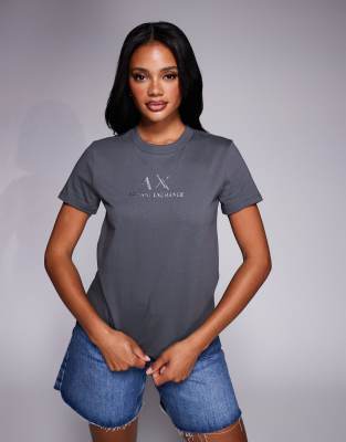 Armani Exchange - T-Shirt in Blau mit mittigem Logo
