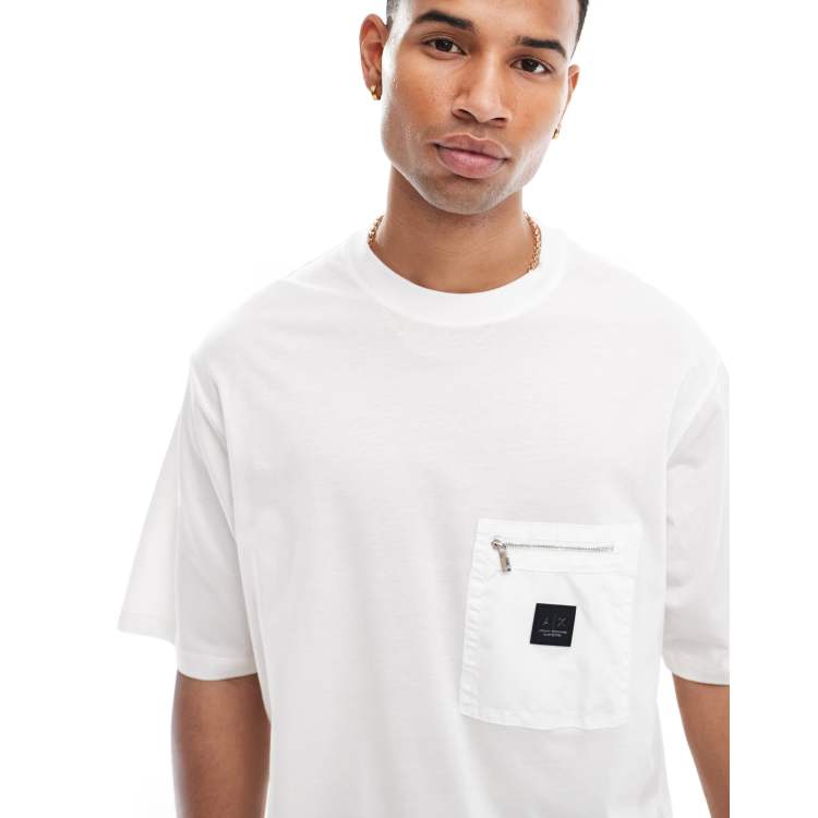 Armani Exchange t-shirt in off white with zip pocket detailing | ASOS