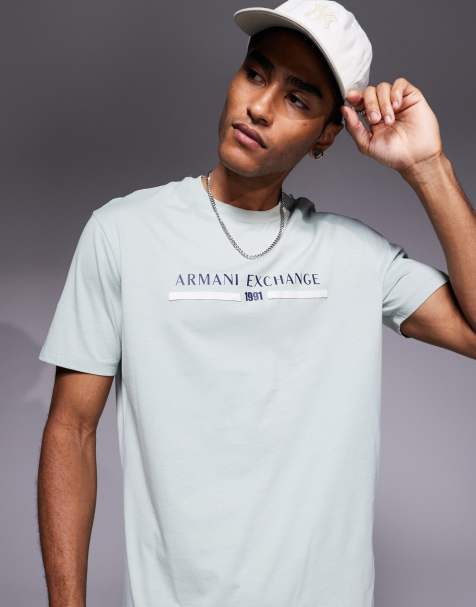 Armani Exchange – T-Shirt in Salbeigrün mit mittigem Logo - view 1