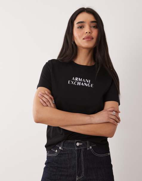 Armani Exchange – T-Shirt in Schwarz mit zentriertem Logo - view 1