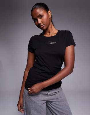 Armani Exchange - T-Shirt in Schwarz und Gold mit mittigem Logo
