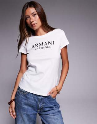 Armani Exchange - T-Shirt in Weiß mit mittigem Logo