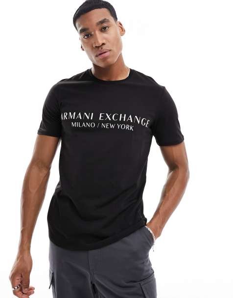 Armani Exchange - T-shirt lineare nera con logo - view 1