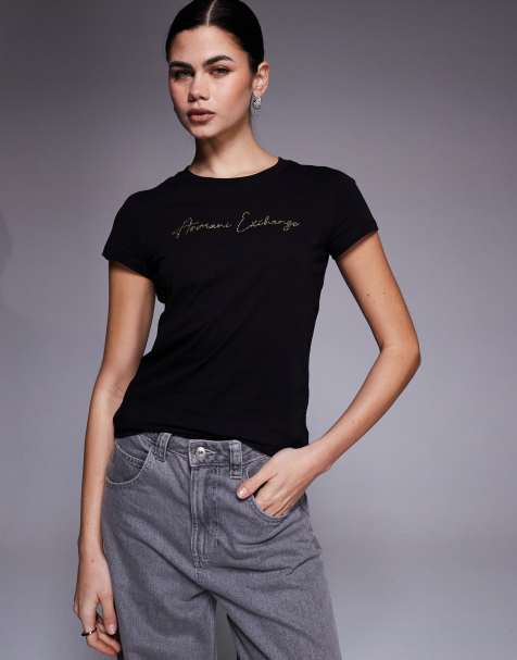 Armani Exchange T-shirt met goudkleurig logo in zwart - view 1