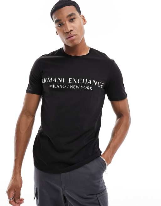 Armani Exchange - T-shirt met lineair logo in zwart