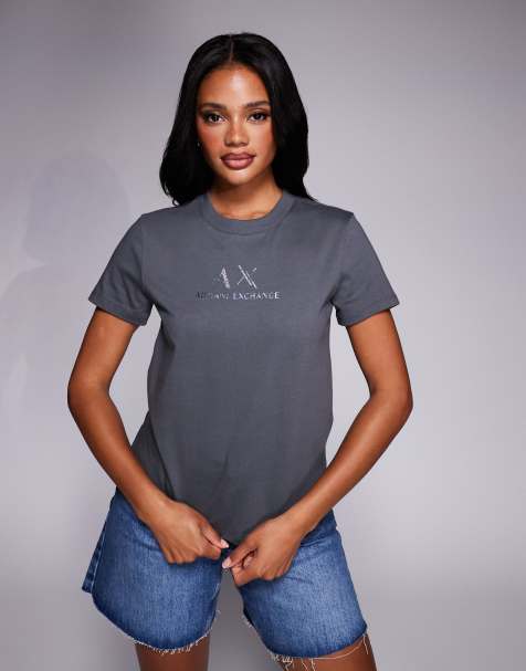 Armani Exchange - T-shirt met logo in het midden in blauw - view 1
