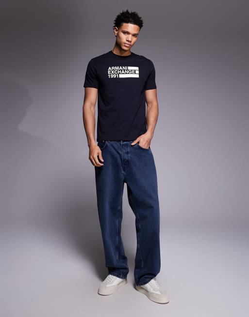 Armani Exchange - T-shirt met logo in het midden in marineblauw, 2 van 5