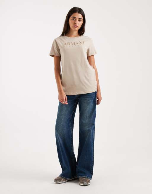 Armani Exchange - T-shirt met logo met siersteentjes in steenkleur, 2 van 4