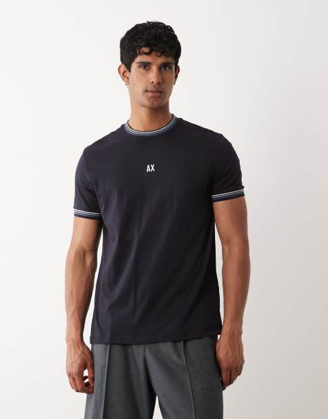 Armani Exchange - T-shirt met logo op de borst in marineblauw - view 1