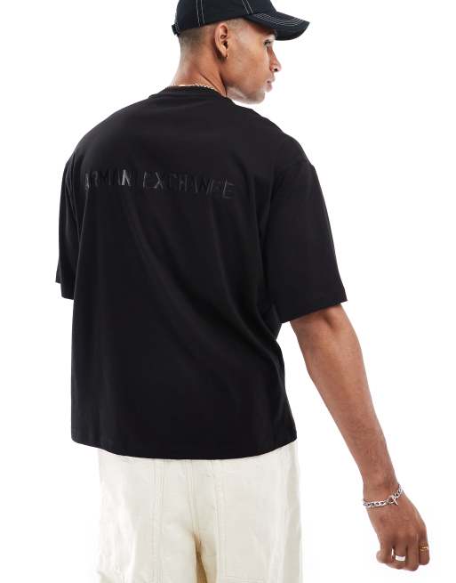 Armani Exchange - T-shirt met rechte pasvorm en klein logo in zwart