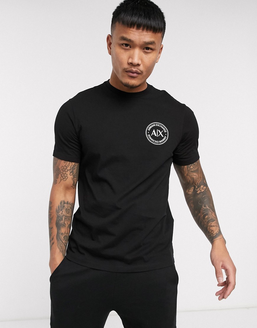 Armani Exchange - T-shirt met rond logo in zwart