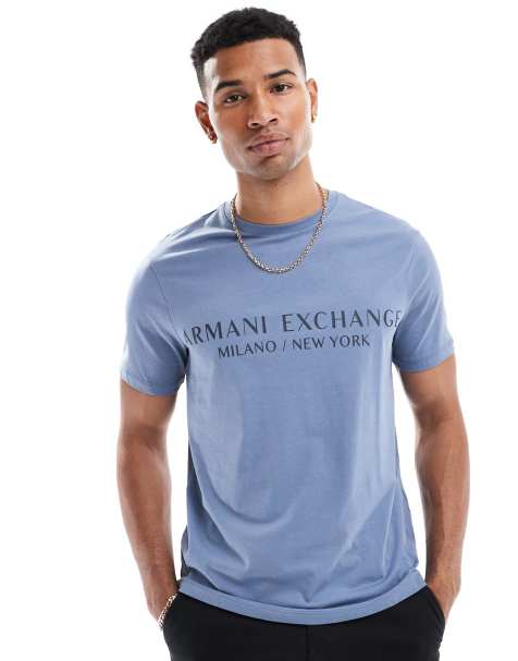 Armani Exchange - T-shirt met tekstlogo in blauw - view 1