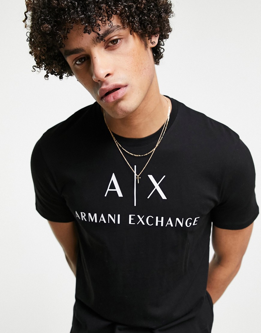 Armani Exchange - T-shirt met tekstlogo in zwart
