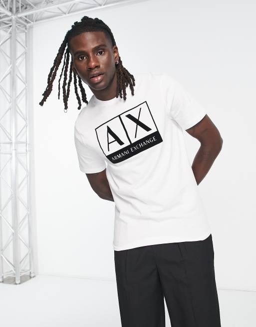 Armani Exchange - T-shirt met vierkant logo in wit