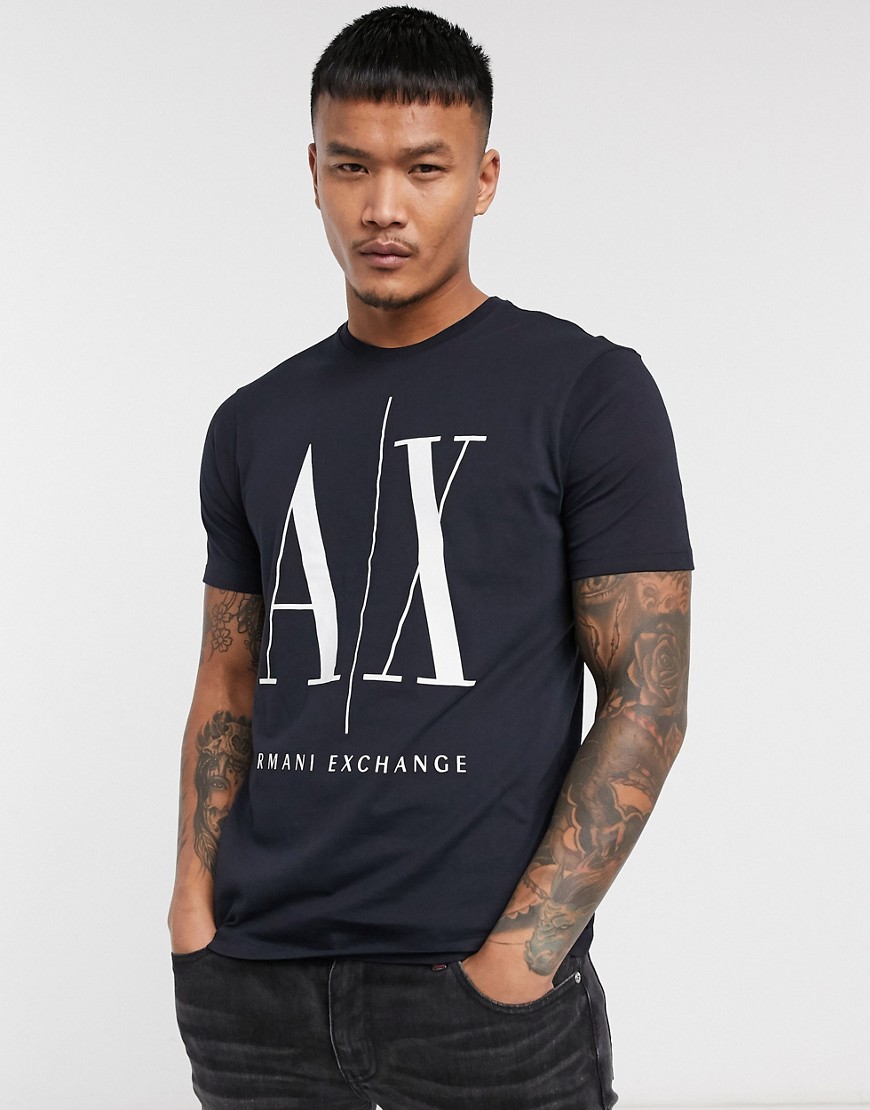 Armani Exchange - T-shirt mt groot AX-logo in marineblauw