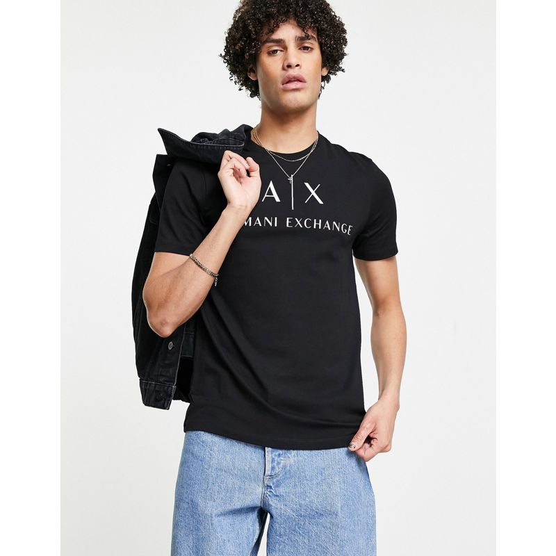 5js1e Uomo Armani Exchange - T-shirt nera con scritta del logo