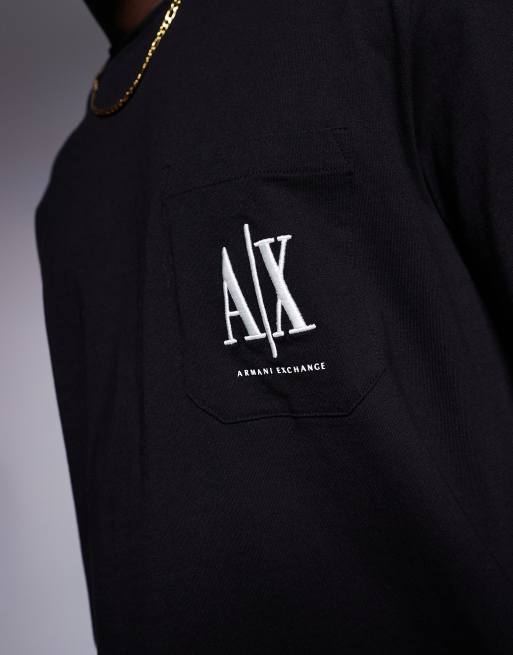 Armani Exchange - T-shirt nera con tasca con logo, 4 di 4