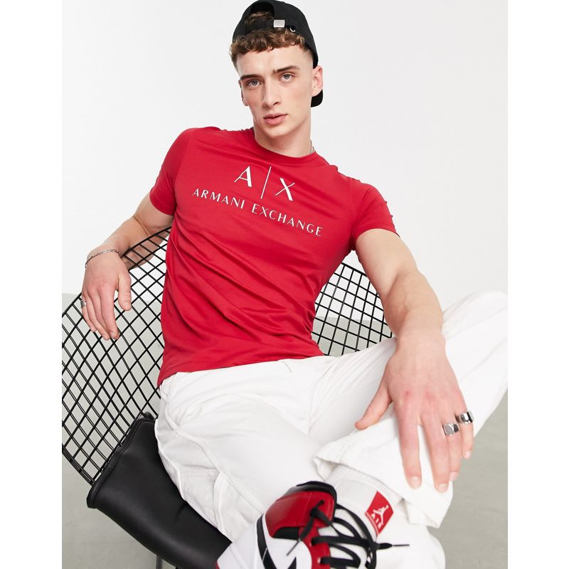  Designer Armani Exchange - T-shirt rossa con scritta del logo