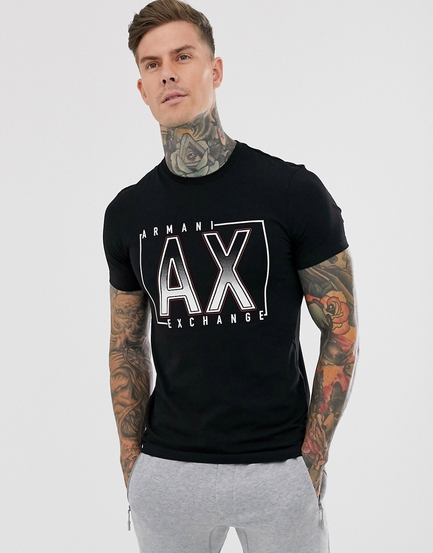 Armani Exchange - T-shirt slim nera con logo gommato-Nero