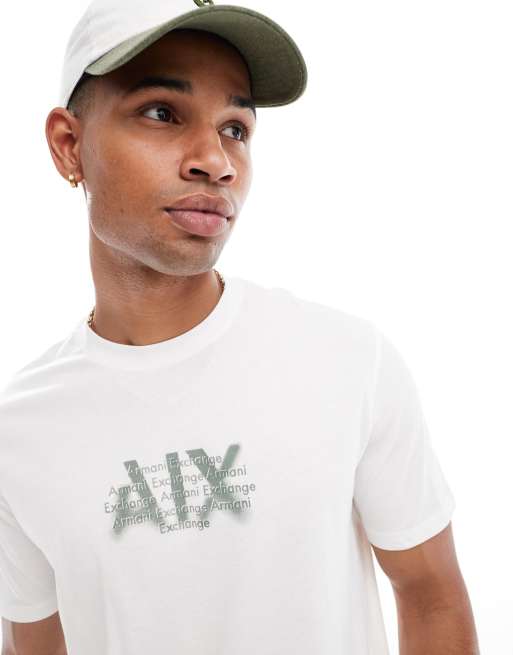 Armani Exchange - T-shirt squadrata color bianco sporco con logo sul petto