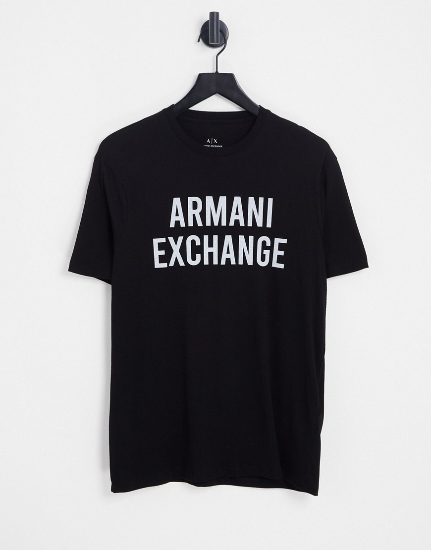 armani exchange t-shirt with holographic logo in black