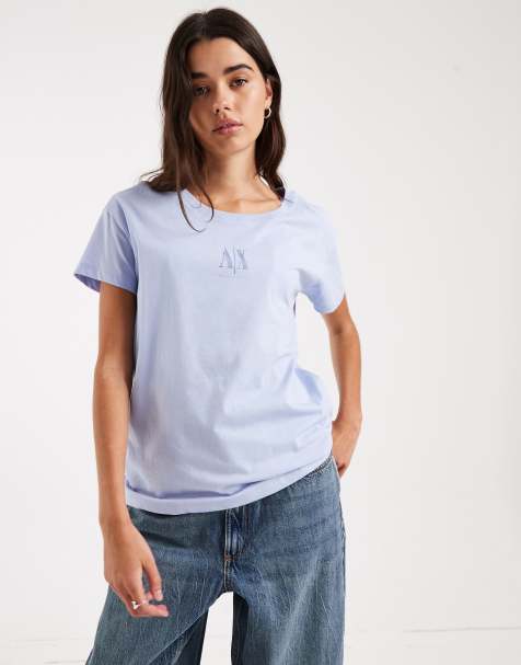 Armani Exchange T-shirt z centralnym logo w jasnoniebieskim kolorze - view 1