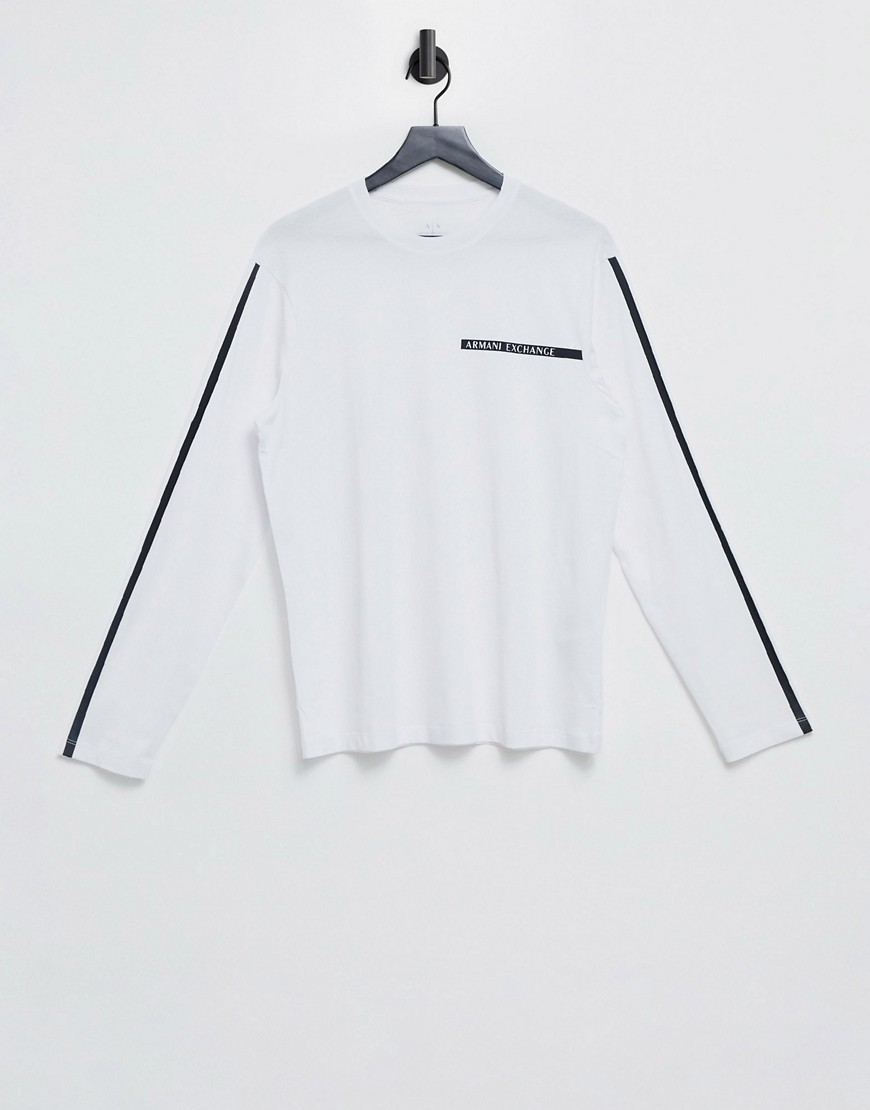 Armani Exchange tape print long sleeve t-shirt in white