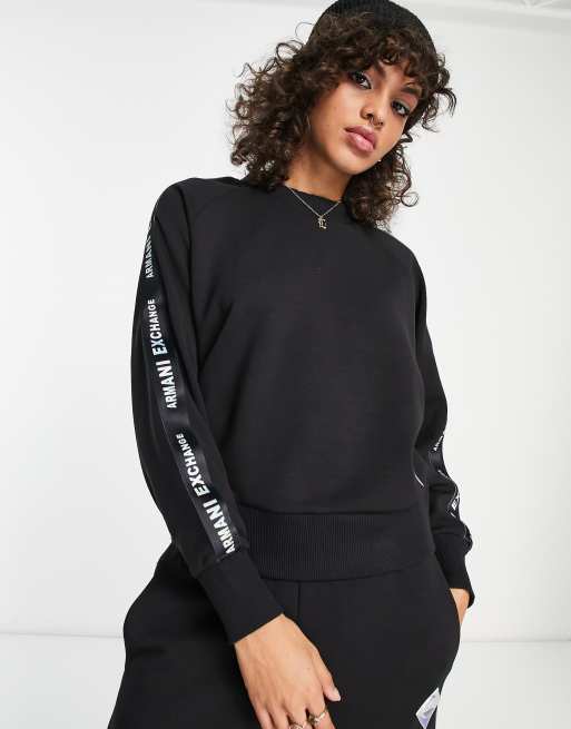 Armani Exchange taped crew sweatshirt in black | ASOS