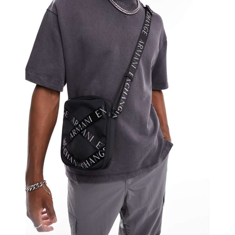 Armani Exchange taped logo cross body bag in black ASOS