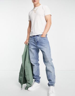 Armani Exchange tapered jeans in light wash blue