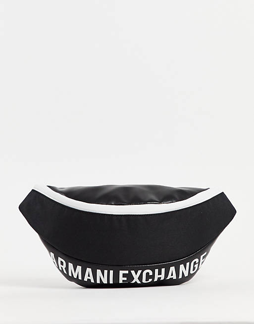 Armani Exchange text logo bum bag in black