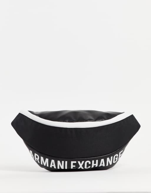 Armani Exchange text logo bum bag in black | ASOS