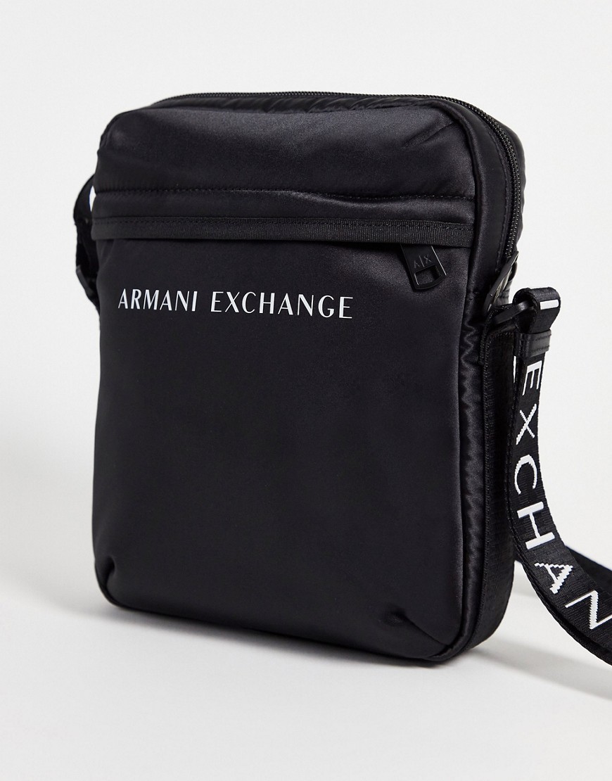 Armani Exchange text logo crossbody bag in black