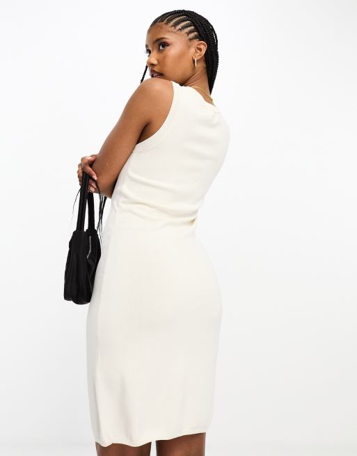 Armani Exchange text logo fine knit midi dress in off white ASOS