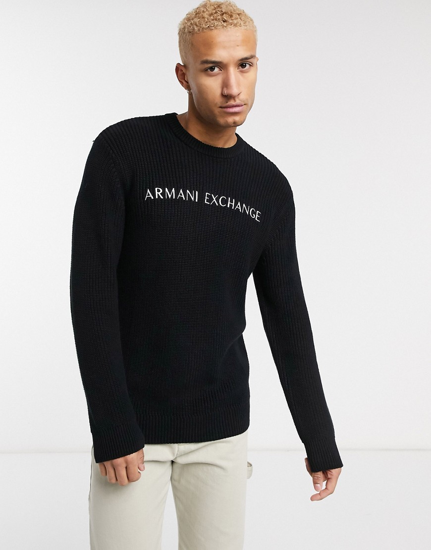 Armani Exchange text logo knitted jumper in black