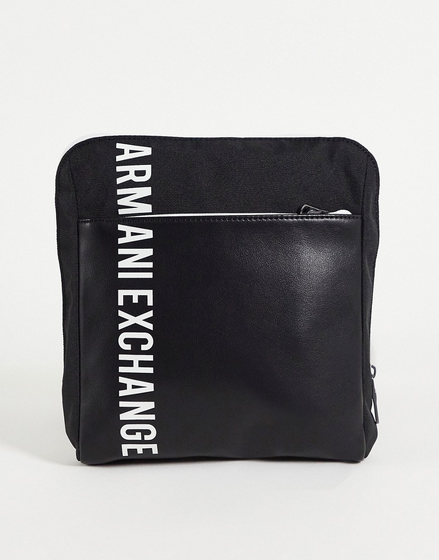 Armani Exchange text logo messenger bag in black