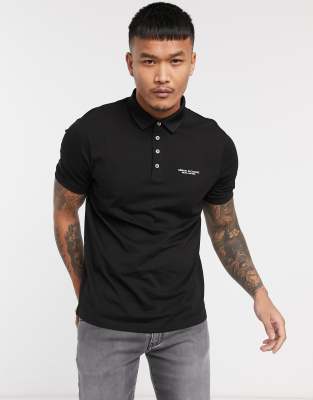 Armani Exchange text logo polo in black 