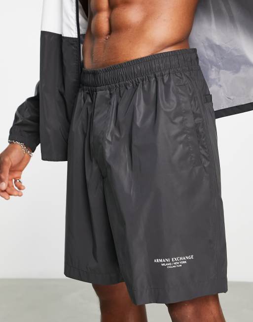 Armani Exchange text logo print shorts in black ASOS