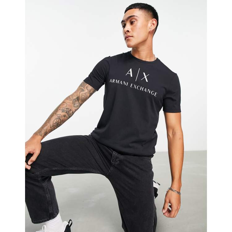 Armani Exchange text logo print T-shirt in black | ASOS