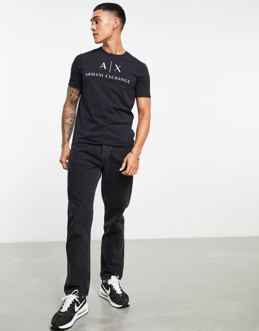 Armani Exchange text logo print T-shirt in black