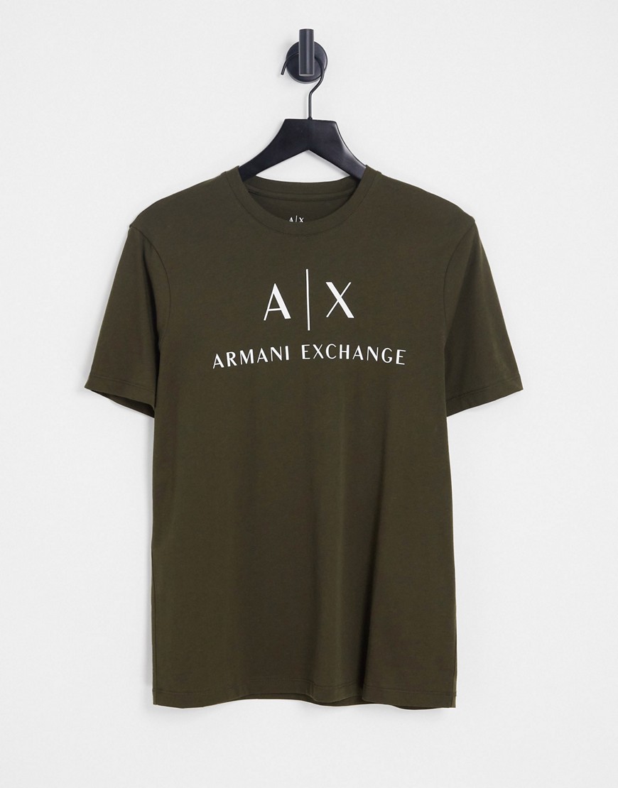 armani exchange text logo t-shirt in khaki-green