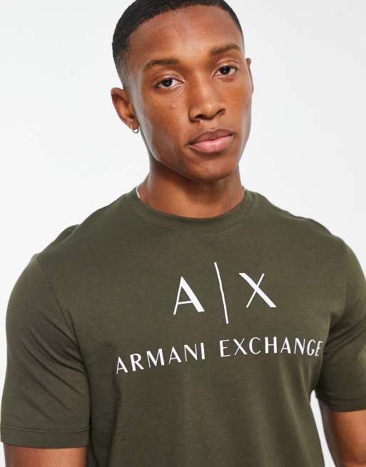 Armani Exchange text logo t-shirt in khaki | ASOS