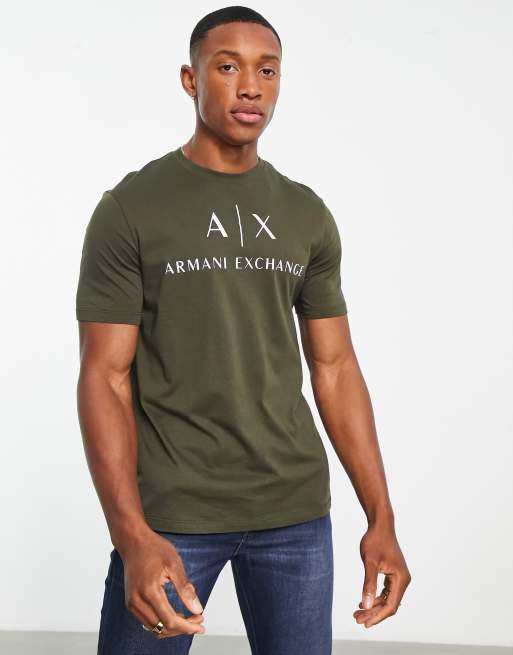 Armani Exchange text logo t shirt in khaki ASOS