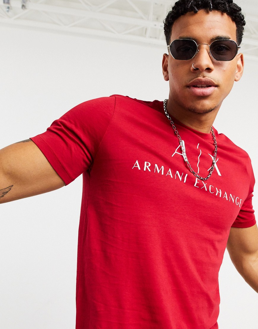 Armani Exchange Text Logo T-shirt In Red